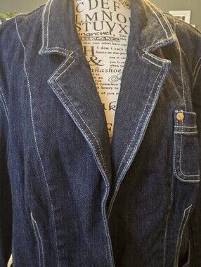 Dark Indigo Denim Blazer with Contrast Stitching